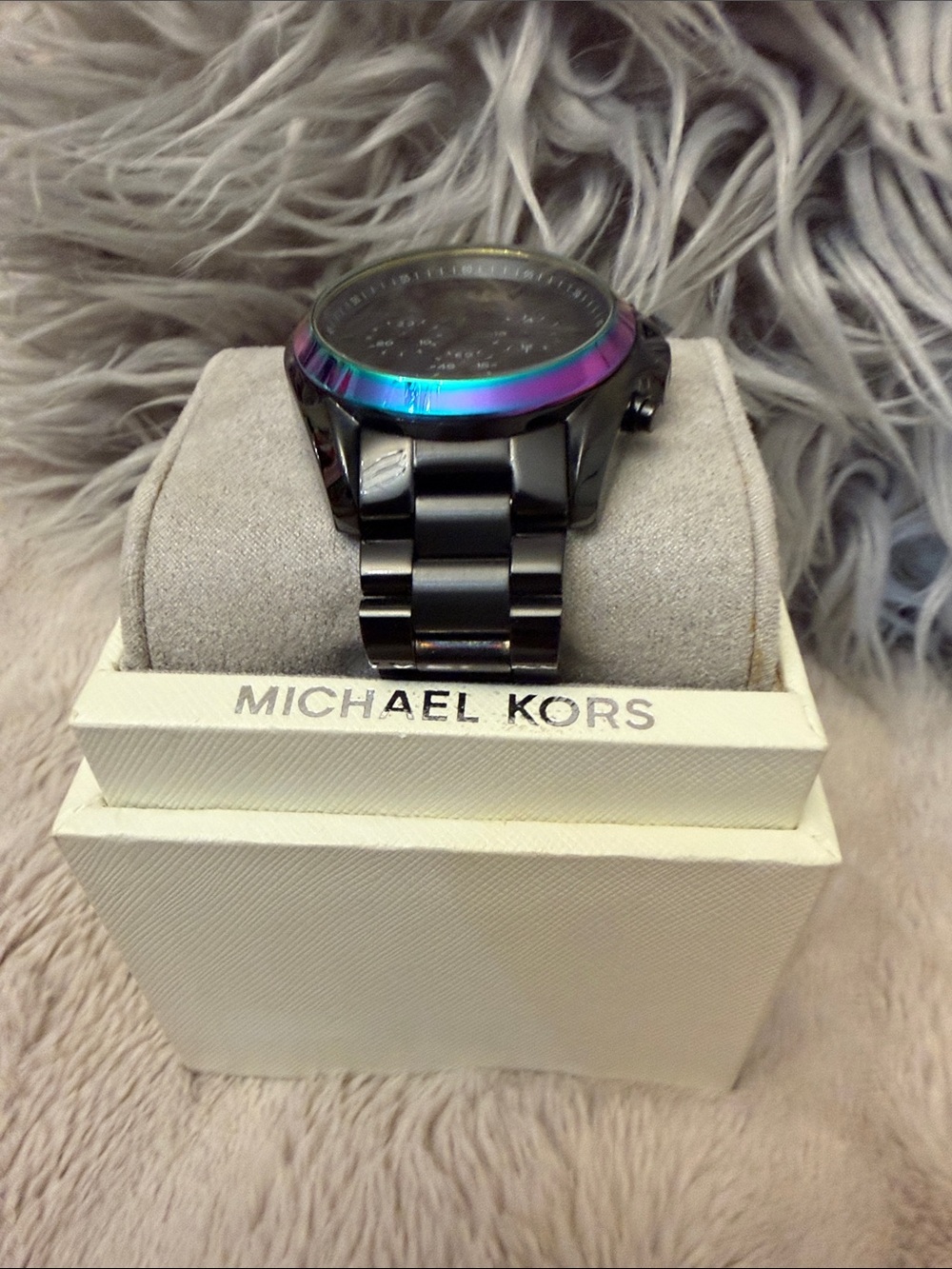 Michael Kors Black Stainless Steel Chronograph Watch with Iridescent Bezel - Picture 4 of 17